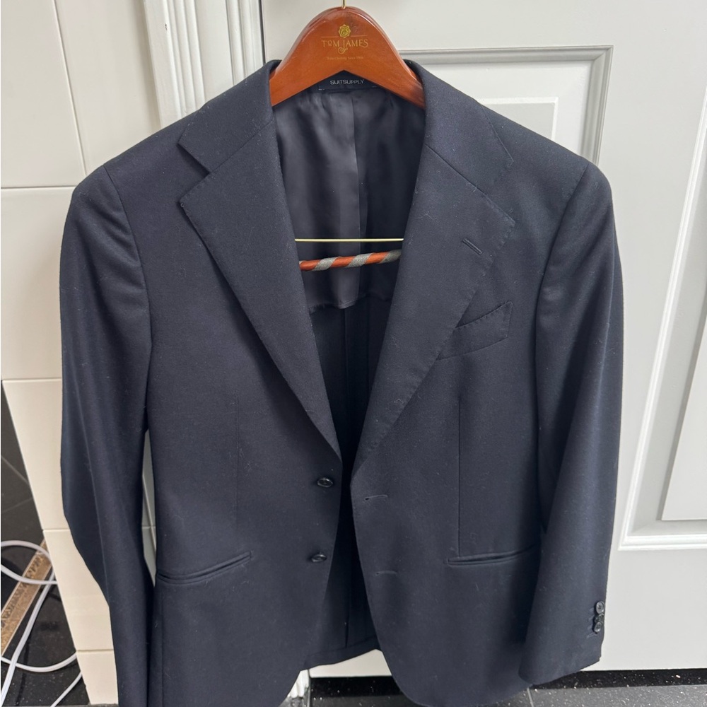 SuitSupply Navy Flannel Wool Blazer